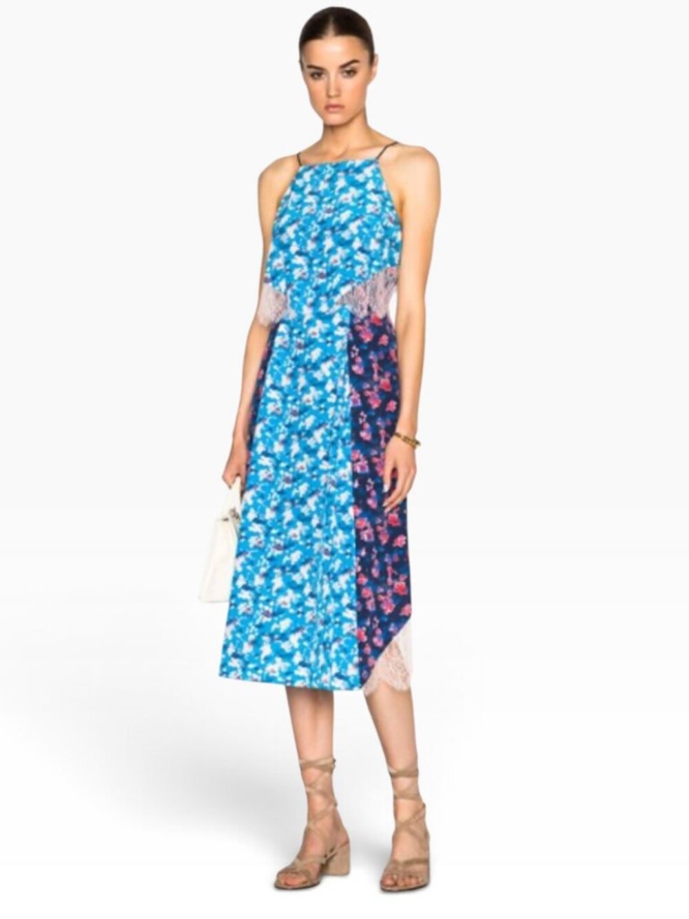 Tanya Taylor Hana Silk Midi Dress Sz 2 Blue Floral Fairy Coquette Cami Slip